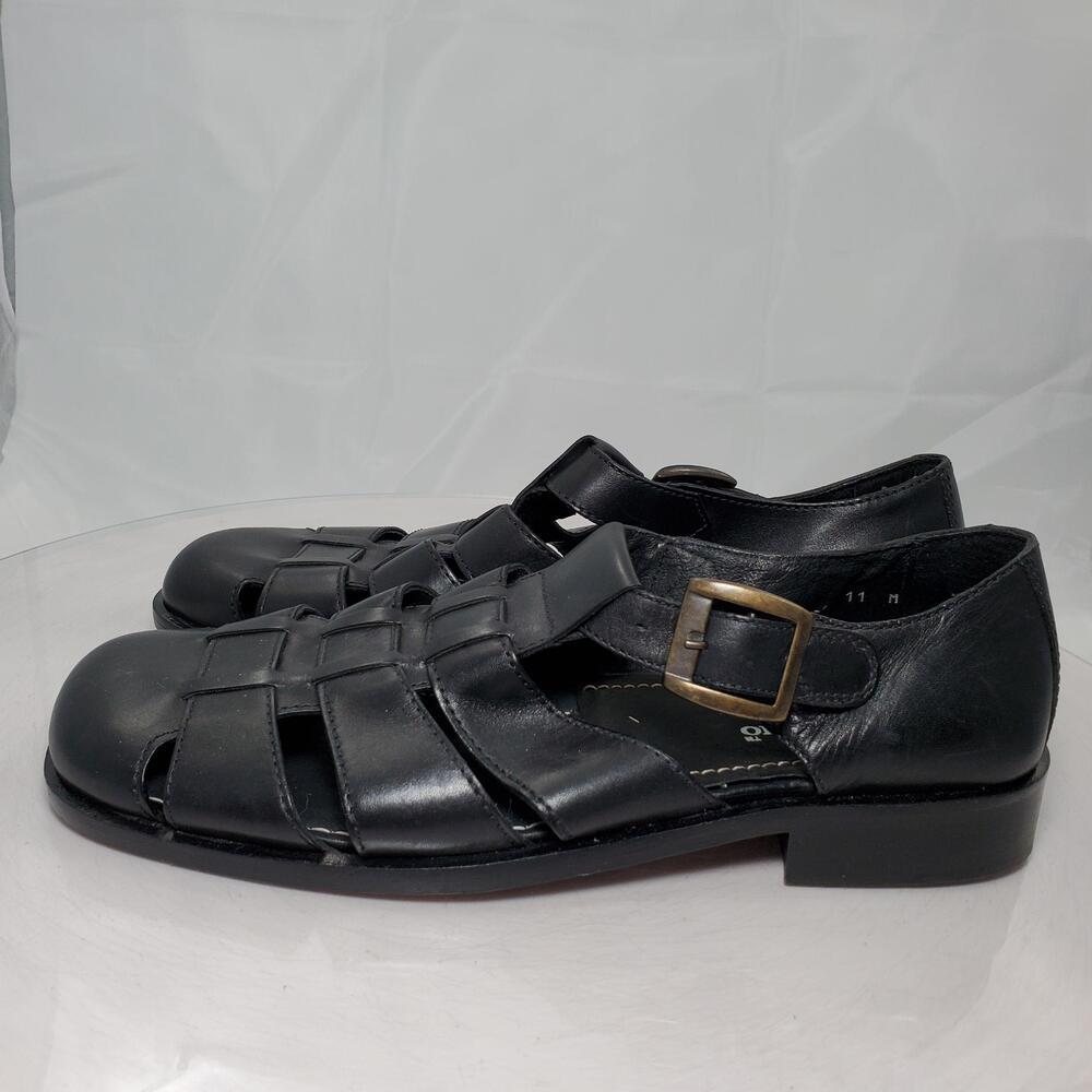 Pronto Uomo Fisherman Sandals Men 11 Black Leather Buckle Made In Italy 4344-02